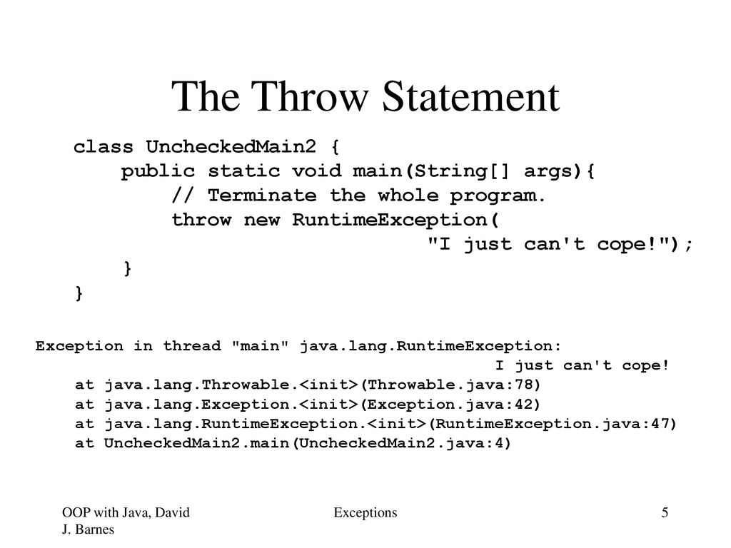 Exceptions The Need for Exceptions Throwing Exceptions ppt download